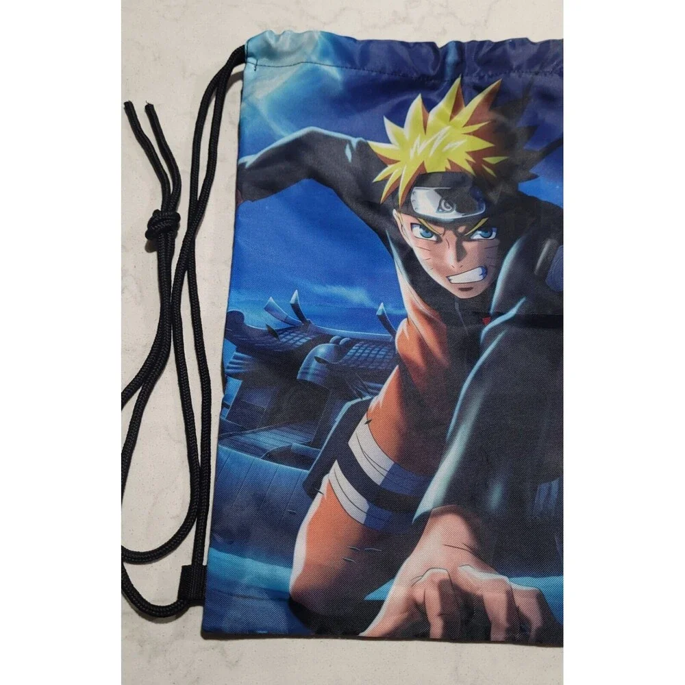 Naruto Drawstring Book Bag Tote With Zipper Pocket Anime Boruto Japan NWOT